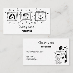 Svart och vit Rute Hundar Pet Sitter   Dog Walker Visitkort