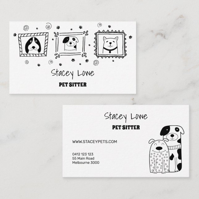 Svart och vit Rute Hundar Pet Sitter | Dog Walker Visitkort (Fram/baksida)