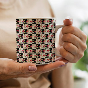 svart och vit rutig Blommig Rosa unik Kaffemugg