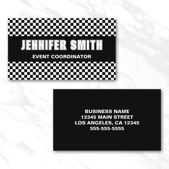 Svart och vit rutig fet minimalistisk visitkort (Black and White Checkerboard Bold Minimalist Business Card)
