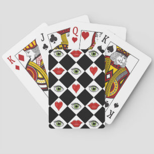 svart och vit rutig folkkonstläppar casinokort