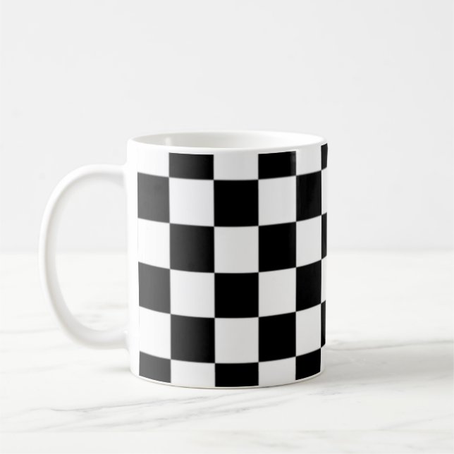 Svart och vit rutig fyrkantig mönster  kaffemugg (Vänster)