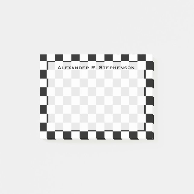 Svart och vit rutig monogram post-it block (Framsida)