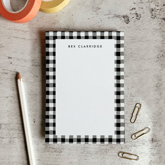 Svart och vit rutig personlig post-it block (Black and White Checkered Personalized Post-it Notes)