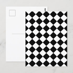 Svart och vit rutig schackbrädesflagga design vykort