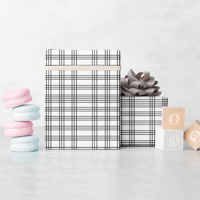Svart och vit rutig tartan presentpapper (Baby Shower)