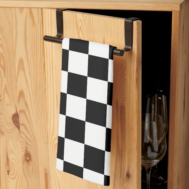Svart och vit rutig tryck kökshandduk (Thirds Fold)