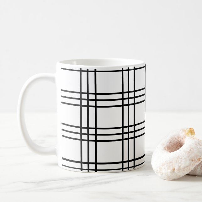 Svart och vit rutigt mönster kaffemugg (Med munk)