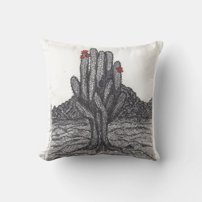 Svart och vit Saguaro-kaktus Kudde (Framsida)