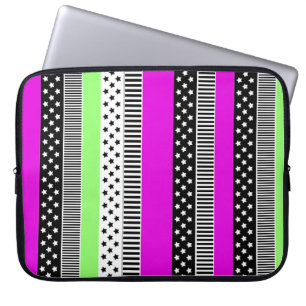 Svart och vit samt neon rand laptop fodral