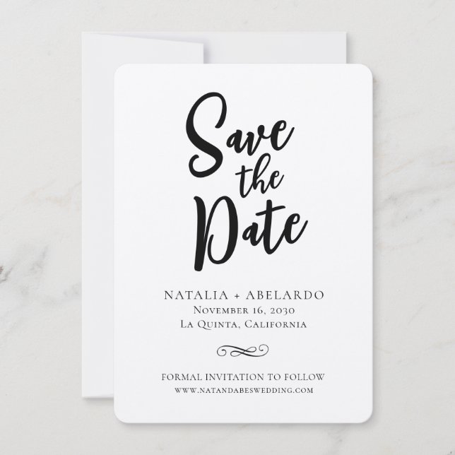 Svart och vit Save The Date-kort Elegant  Spara Datumet (Framsida)