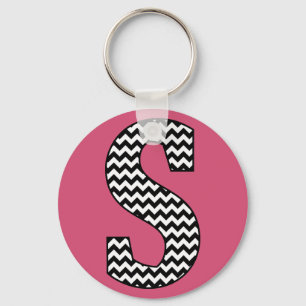 Svart och vit schvron "S", monogram grundläggande Nyckelring