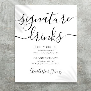 Svart och vit script signatur dryckesskylt poster