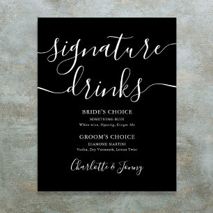 Svart och vit script signaturdryckesskylt poster