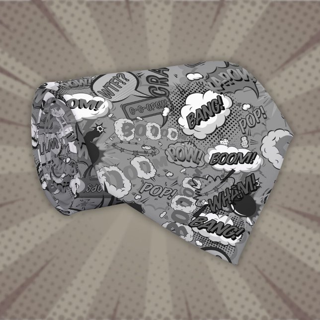 Svart och vit seriebok Pop Art Superhjälte Slips (Black and White Comic Book Pop Art Superhero Neck Tie)