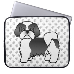 Svart Och Vit Shih Tzu Söt Tecknad Hund Laptop Fodral