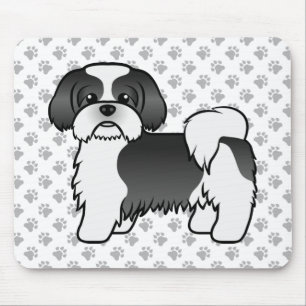 Svart Och Vit Shih Tzu Söt Tecknad Hund Musmatta