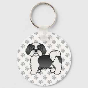 Svart Och Vit Shih Tzu Söt Tecknad Hund Nyckelring