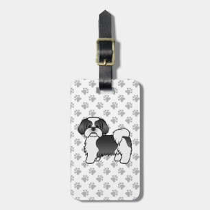 Svart Och Vit Shih Tzu Tecknad Hund & Anpassad Tex Bagagebricka