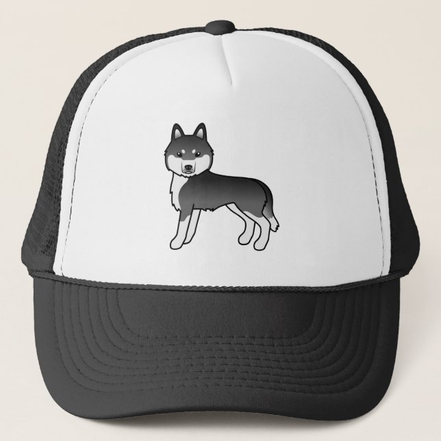 Svart Och Vit Siberian Husky Söt Tecknad Hund Keps (Framsida)
