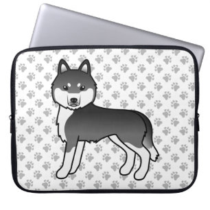 Svart Och Vit Siberian Husky Söt Tecknad Hund Laptop Fodral