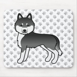 Svart Och Vit Siberian Husky Söt Tecknad Hund Musmatta