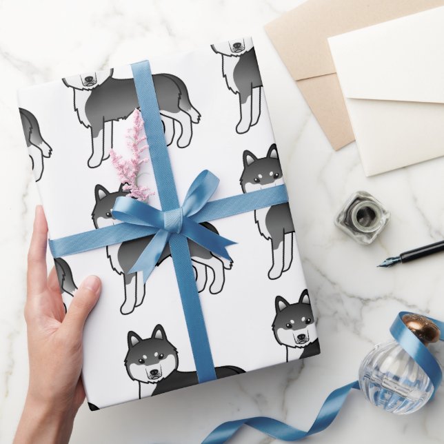 Svart Och Vit Siberian Husky Sött Hundmönster Presentpapper (Gifting)