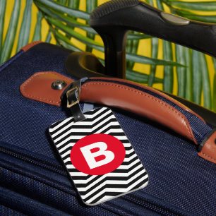 Svart och vit sicksack-mönster röd monogram bagagebricka