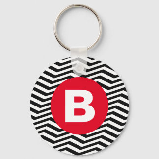 Svart och vit sicksack-mönster röd monogram nyckelring