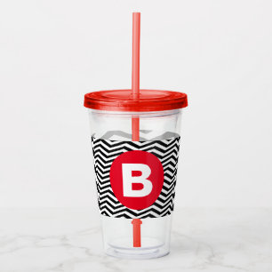 Svart och vit sicksack-mönster röd monogram take away mugg