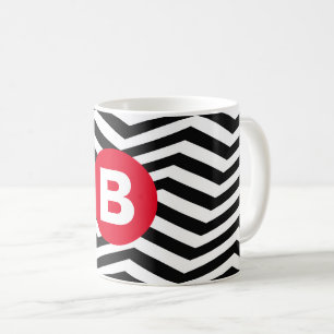Svart och vit sicksackmönster röd monogram kaffemugg
