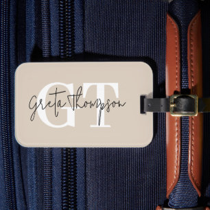 Svart och vit signatur namn monogram beige bagagebricka