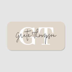 Svart och vit signatur namn monogram beige namnbricka