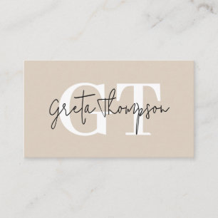 Svart och vit signatur namn monogram beige visitkort