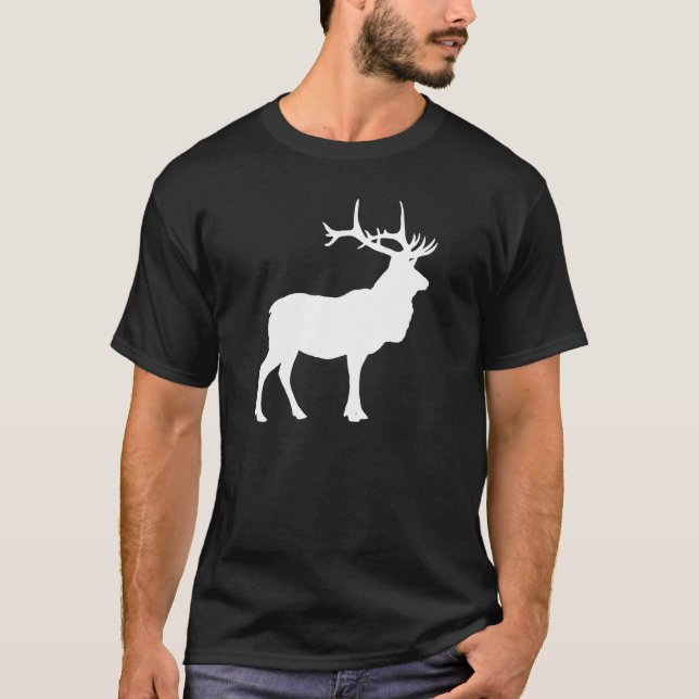 Svart och vit silhuett av älg tee shirt (Framsida)
