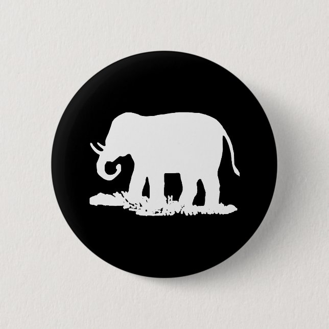 Svart och vit silhuett av elefant knapp (Framsida)