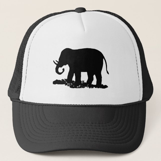 Svart och vit silhuett av elefant truckerkeps (Framsida)