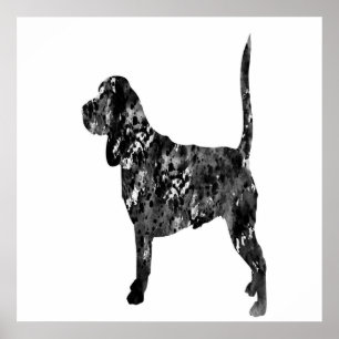Svart och vit silhuett med stående beagle poster
