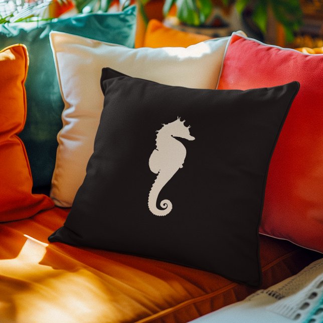 Svart och vit sjöhästar kudde (Black and White Seahorse Throw Pillow)