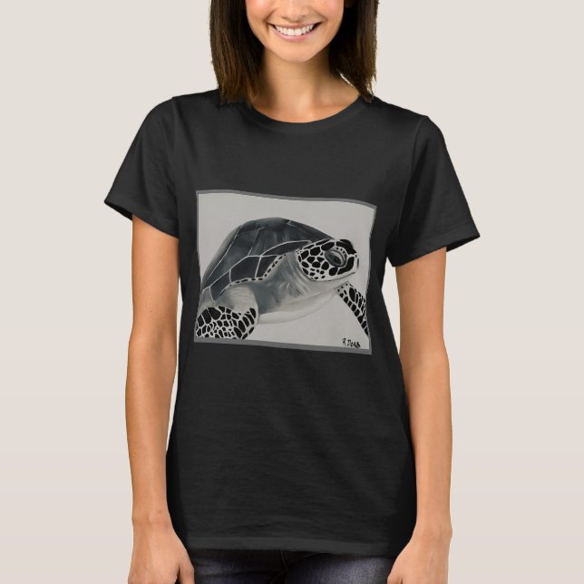 Svart och vit sköldpadda. t shirt (Framsida)