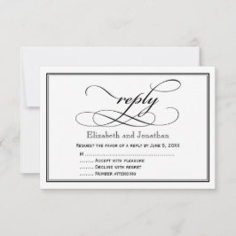 Svart och vit skrift Bröllopsvarskort OSA Kort