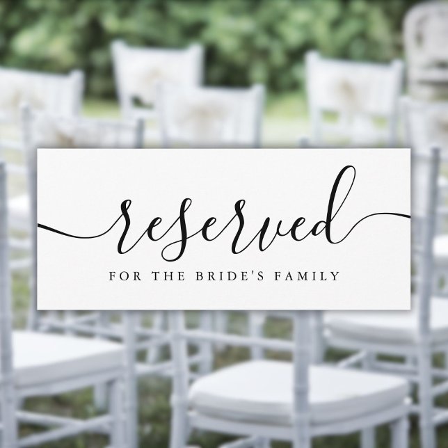 Svart och vit skriftlig vigselstolssköld (Black and White Script Wedding Reserved Chair Sign)
