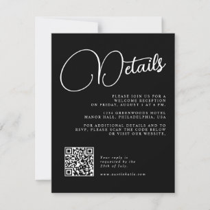 Svart och vit skript bröllopsdetaljer RSVP-kort Inbjudningar