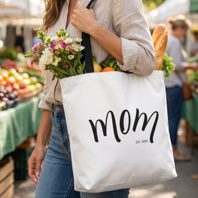 Svart och vit skript Mamma Grundad Elegant  Tygkasse (Skapare uppladdad)