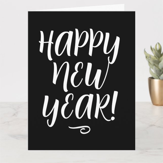 Svart och vit skript typografi Gott nytt år Kort (Liten växt)
