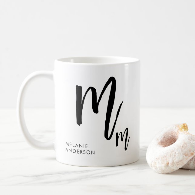 Svart och vit skriptmonogram kaffemugg (Med munk)