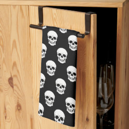 Svart och vit Skull Mönster minimal Halloween Kökshandduk