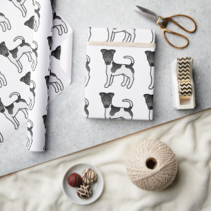 Svart Och Vit Slät Foxterrier Hundmönster Presentpapper