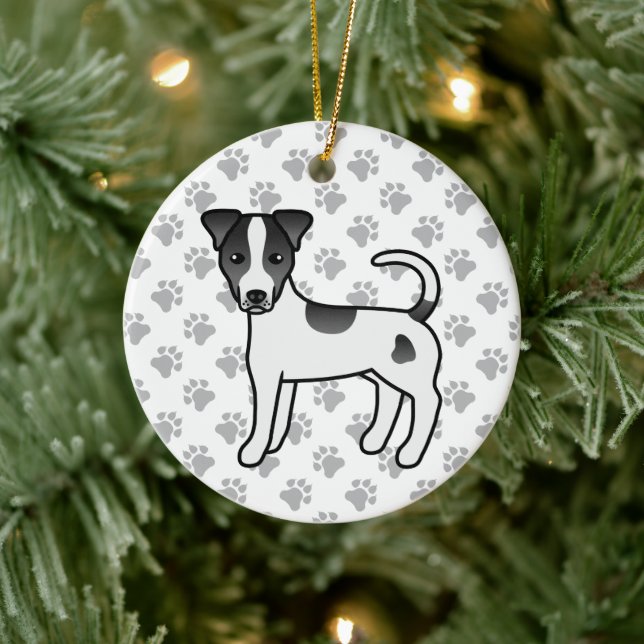 Svart och vit slät päls Parson Russell Terrier Julgransprydnad Keramik (Träd)