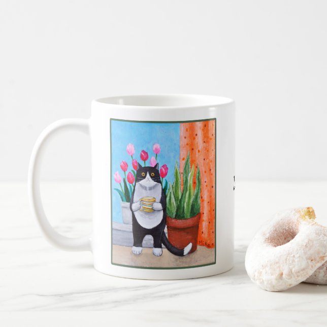 Svart och vit Smokingkatt Rolig och söt present ti Kaffemugg (Med munk)